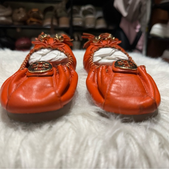 Tory Burch Orange Leather Tassel Scrunch Ballet Flats 7.5 - Picture 6 of 14